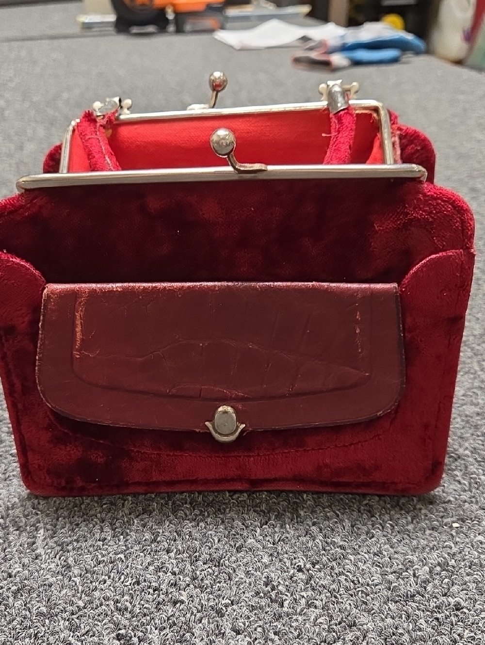 Red Velvet Frame-Top Women’s Handbag -- Vintage